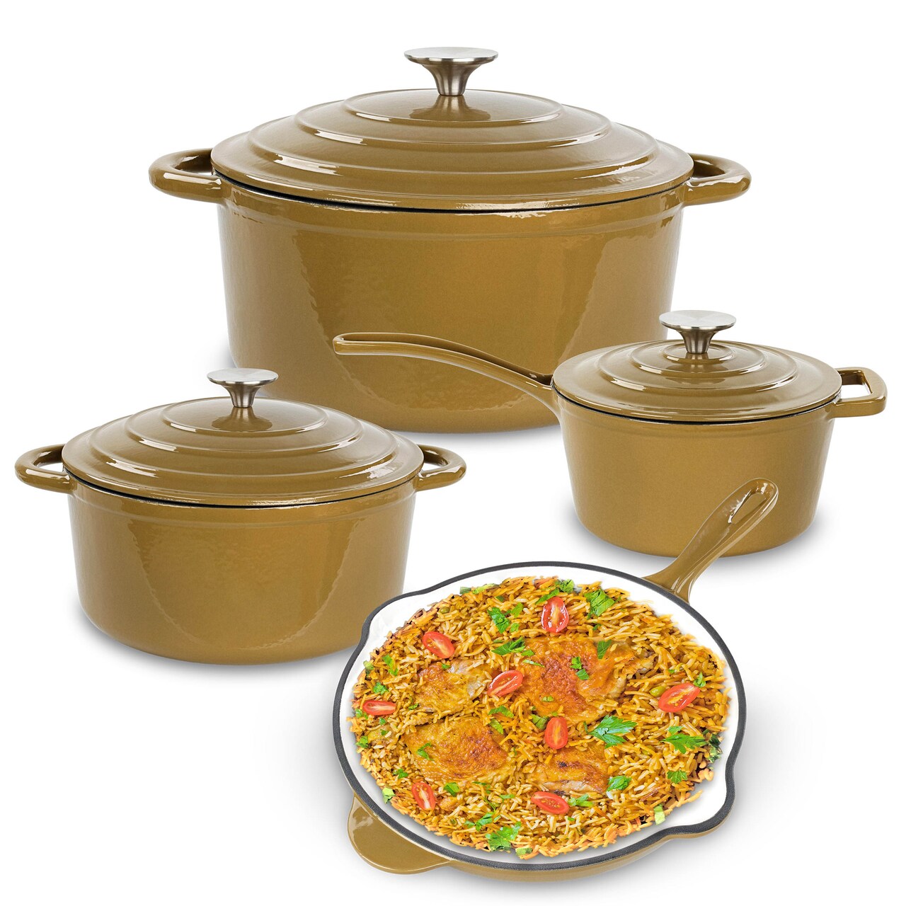 Lot45 Enamel Cast Iron Set Cookware for Stove or Oven - 7pc Ceramic Coated Pots
